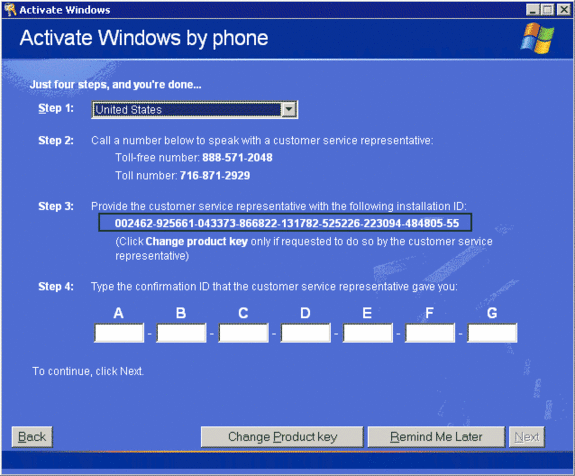 activate windows xp sp3 by phone