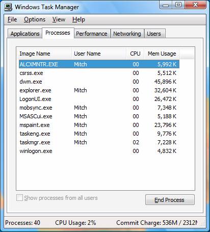 Windows Vista Default Processes