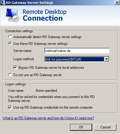 Figure 15: Enter the RD Gateway INTERNAL Server name