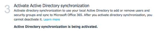 Directory Synchronization is being activated