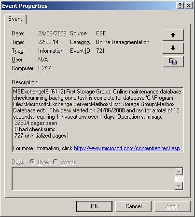 online defrag event id exchange 2007
