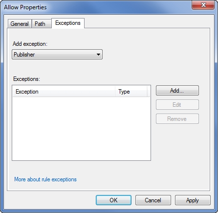Figure 9: The Exceptions tab allows you to make exceptions to a rule