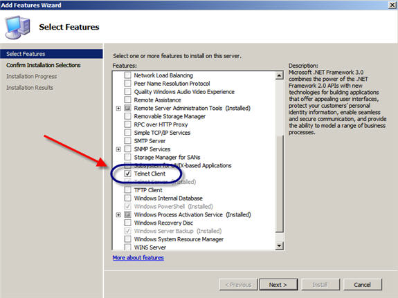 telnet fjärrdator i Windows Server 2008 r2