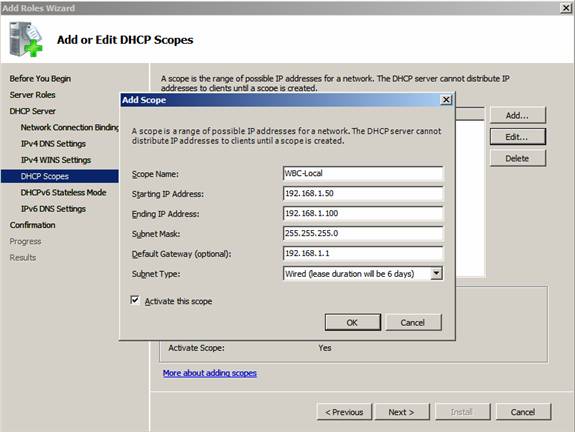 Настройка DHCP-сервера Windows 2008 R2