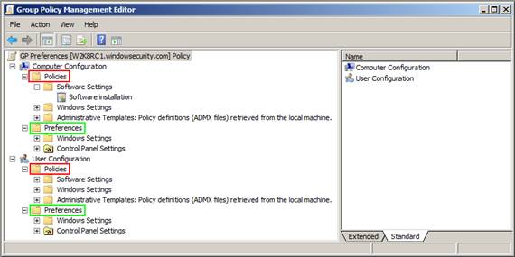 Política de clase de servidor de 2008 en Windows XP