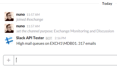 First Slack Message from Exchange