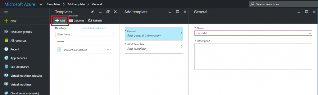 Save template in Azure