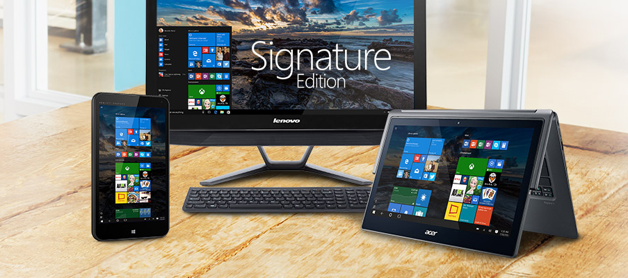 Signature Edition devices run clean versions of Windows