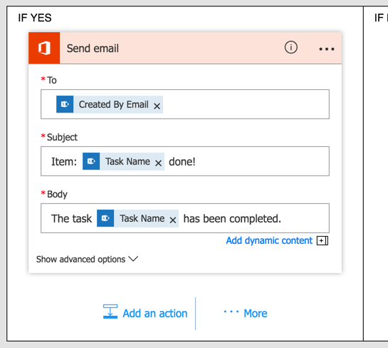 Set up an email notification as the "yes" action
