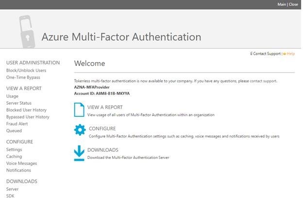 Azure multi-factor authentication portal