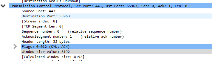 syn ack in wireshark capture