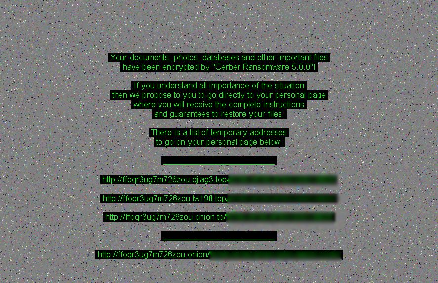Cerber ransomware message after infection