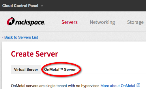 Rackspace OnMetal server