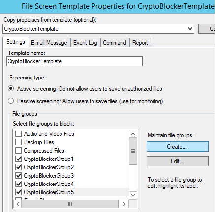 File Screen Template Properties