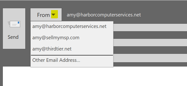Send as drop-down menu when using shared mailboxes