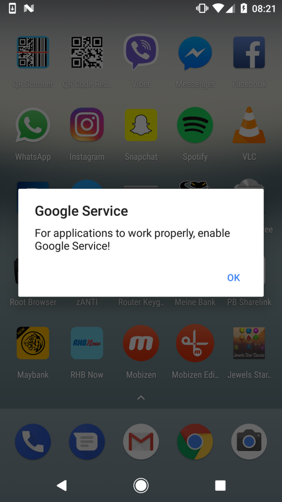 Message to enable fake "Google Service"