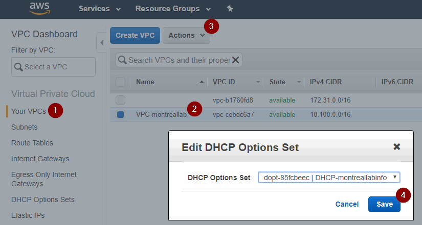 Edit DHCP Option Set