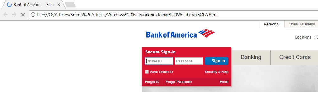 Fake Bank of America webpage