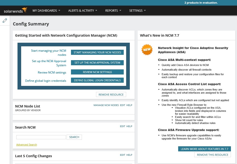 Figure B: The Orion web console lists the new features found in Network Configuration Manager version 7.7.  © 2017 SolarWinds Worldwide, LLC.  All rights reserved.