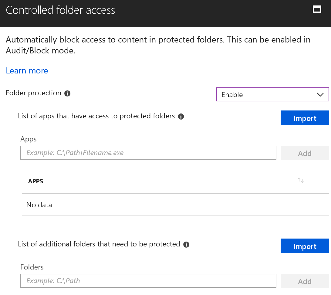 controlled folder access settings