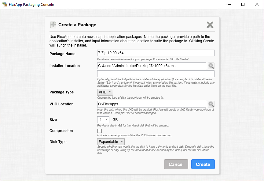 Step 3 of creating a package using FlexApp