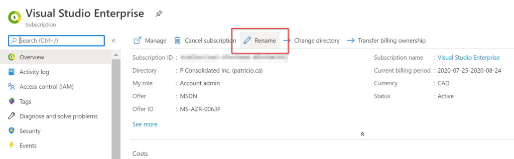 rename your Azure subscriptions