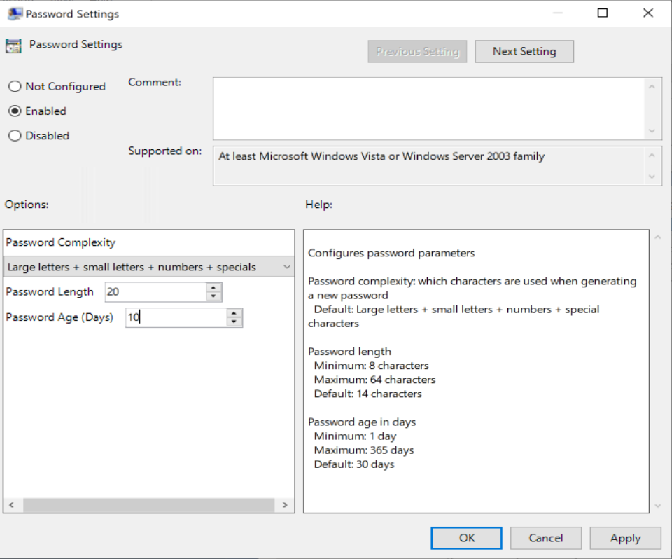 LAPS Group Policy setting