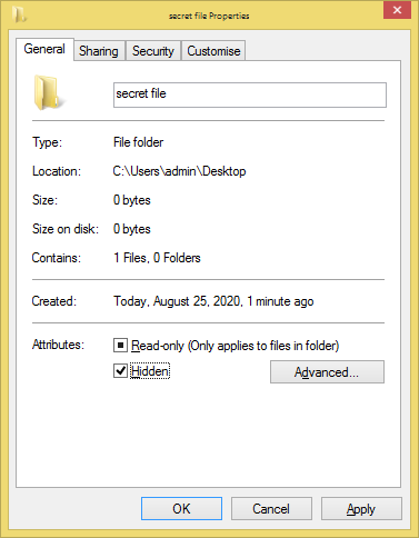 Hidden files in Windows 10