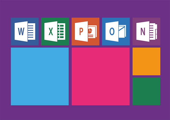 Illustration showing Office 365 applications in a stylized start menu.