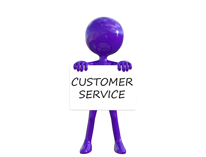 An illustration of a person holding a tag on which the words 'customer service' is written.