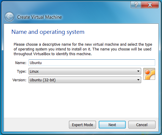 A screenshot of the virtual machine setup process that displays the name of the virtual machine, its operating system, and version.