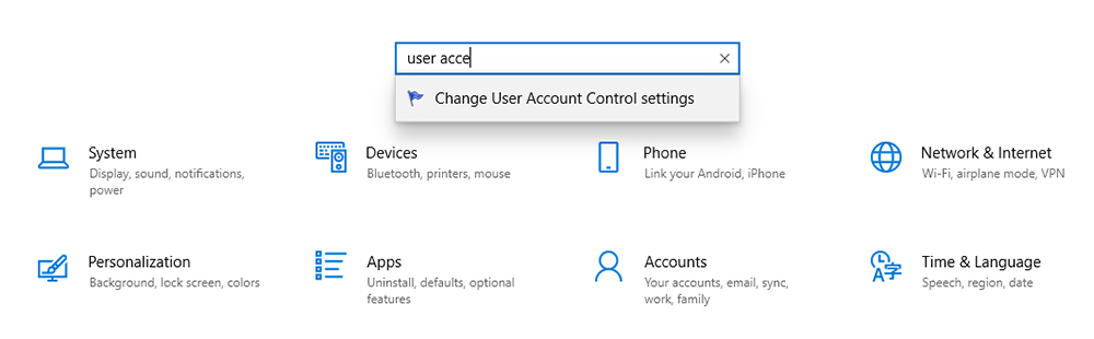 Screenshot of the Windows settings page.