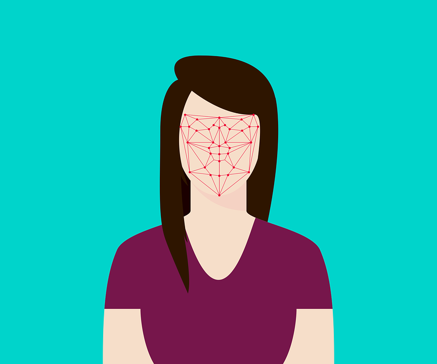 Illustration of a woman whose facial features have been replaced by a network to depict uniqueness.