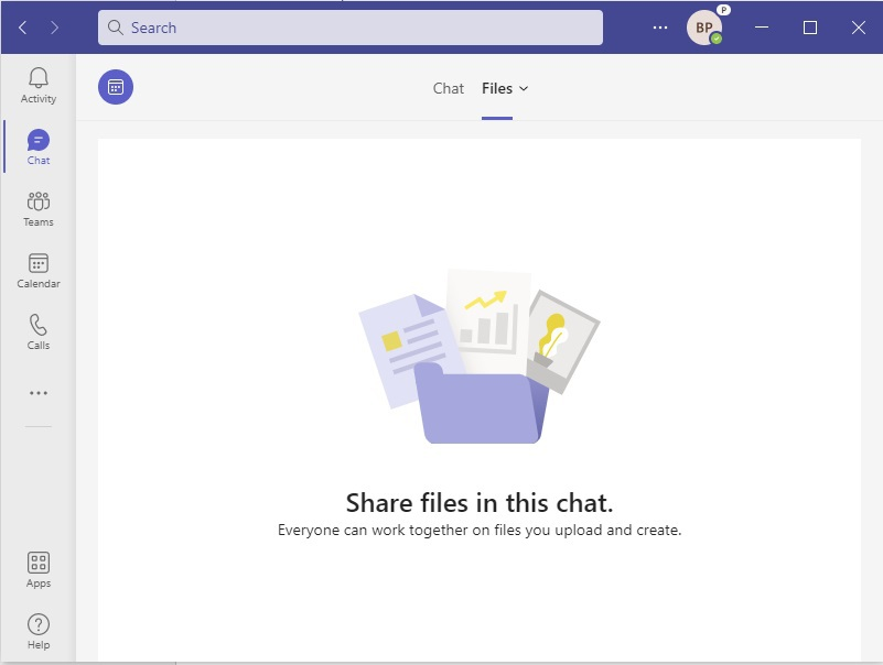 Screenshot of the Microsoft Teams chat page.