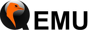 Screenshot of the QEMU logo in black with the profile of an Emu bird's head in red on the letter Q.