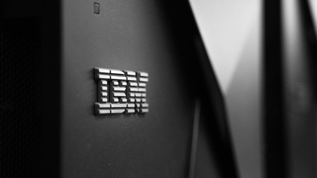 Image of the IBM logo on a computer