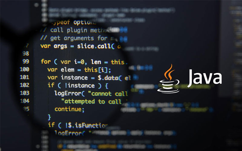 Image of a piece of Java code magnified along with its logo