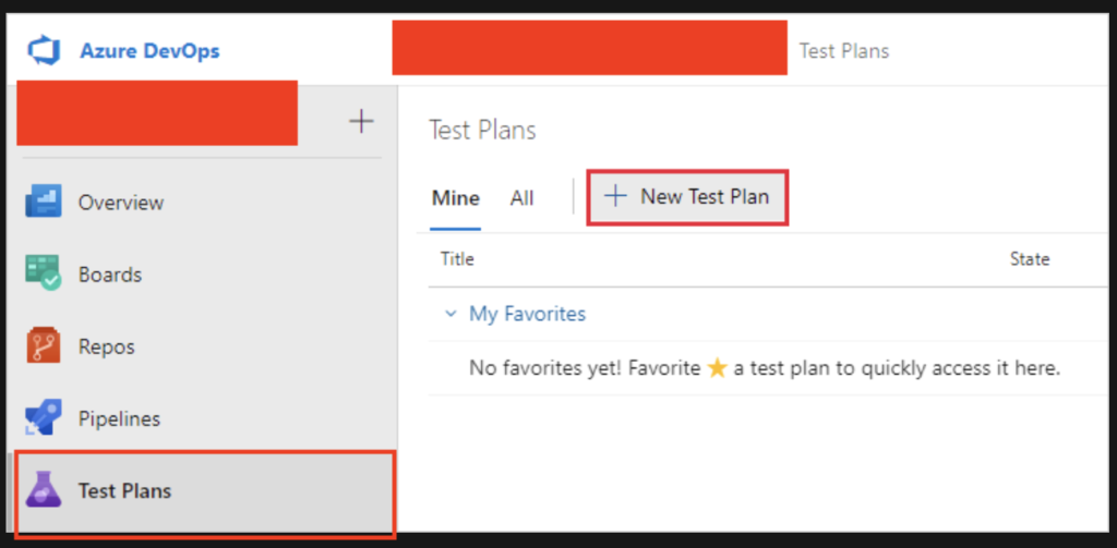 Screen shot of Azure DevOps Test Plans page.