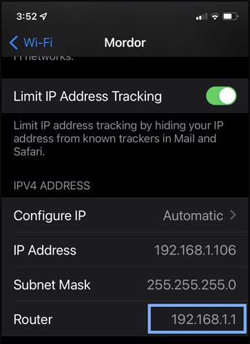 Screenshot of Wi-Fi settings on iPhone.