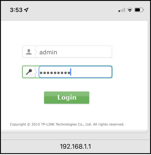 Screenshot of the login screen to the router settings.