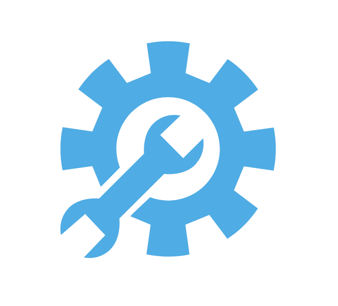 Illustration of a blue gear and wrench.