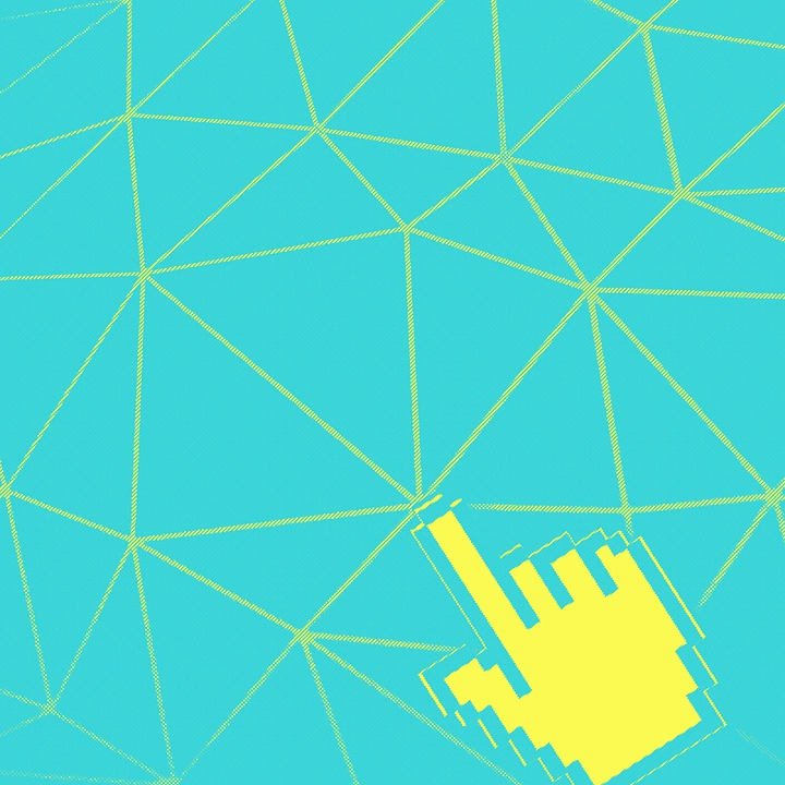 A digital hand touching a node in a network.