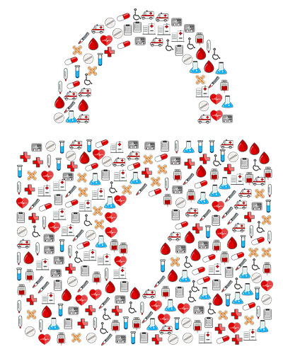 Image of a lock containing medical symbols.