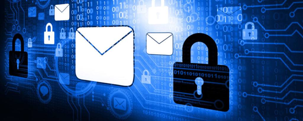 A graphic image showcasing emails and security locks on a digital canvas imprinted with circuits.