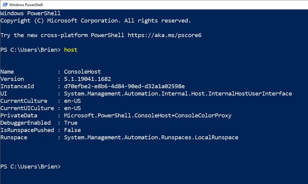 Screenshot showing how to see which PowerShell version is currently installed.