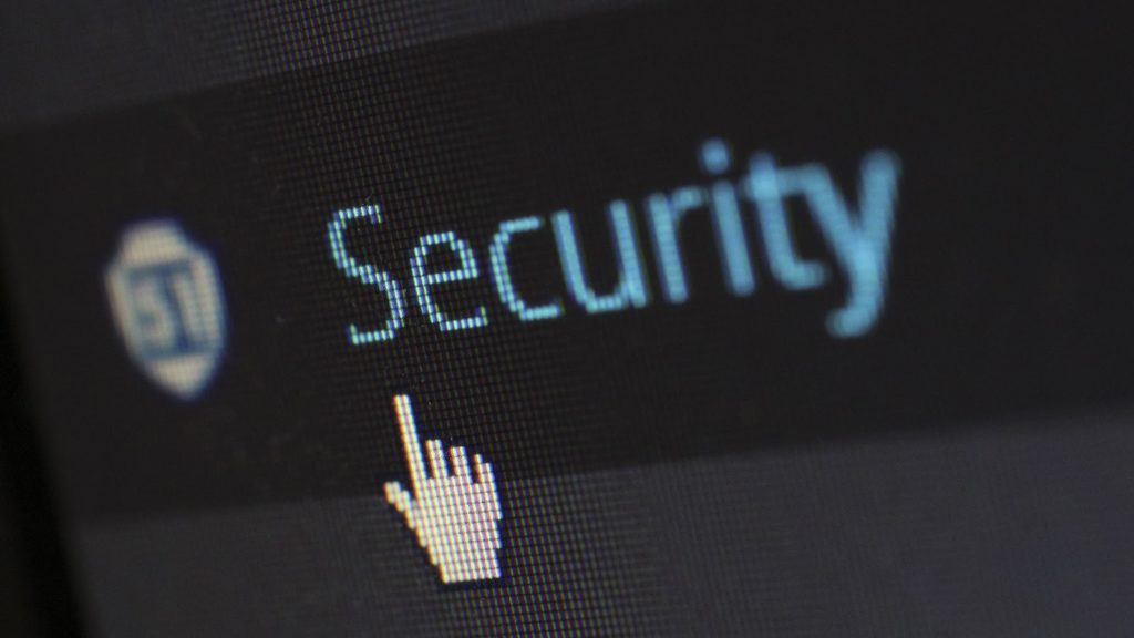 Photo of a screen with the cursor pointing to ''security''.