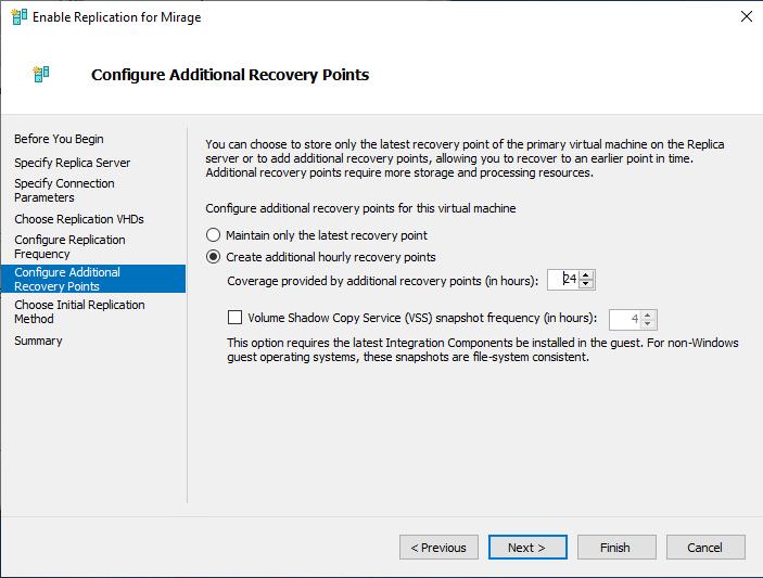 Screenshot of Configure Additional Recovery Points in Mirage