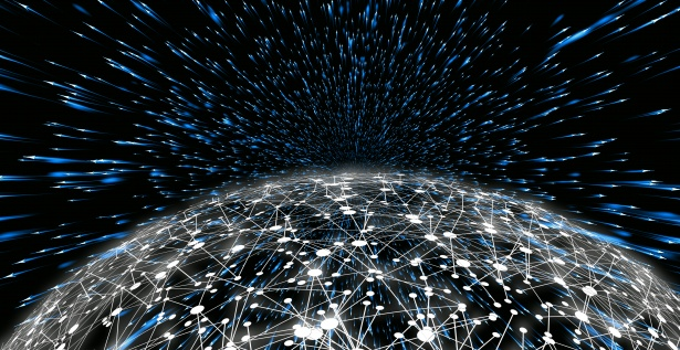 Illustration of a network ball moving through space.