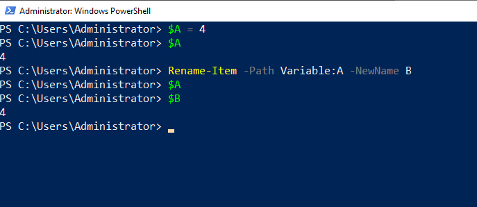 Screenshot of the $A variable being used in PowerShell console.