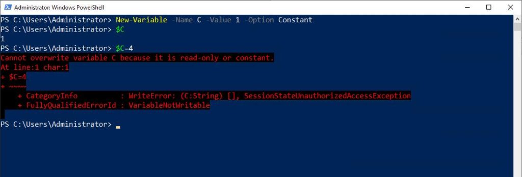 Screenshot of the read-only error message in the PowerShell console.